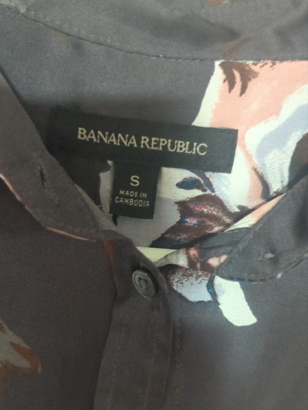 Banana Republic Black Button-Up Shirt with Pink & White Floral Print - Picture 2 of 6
